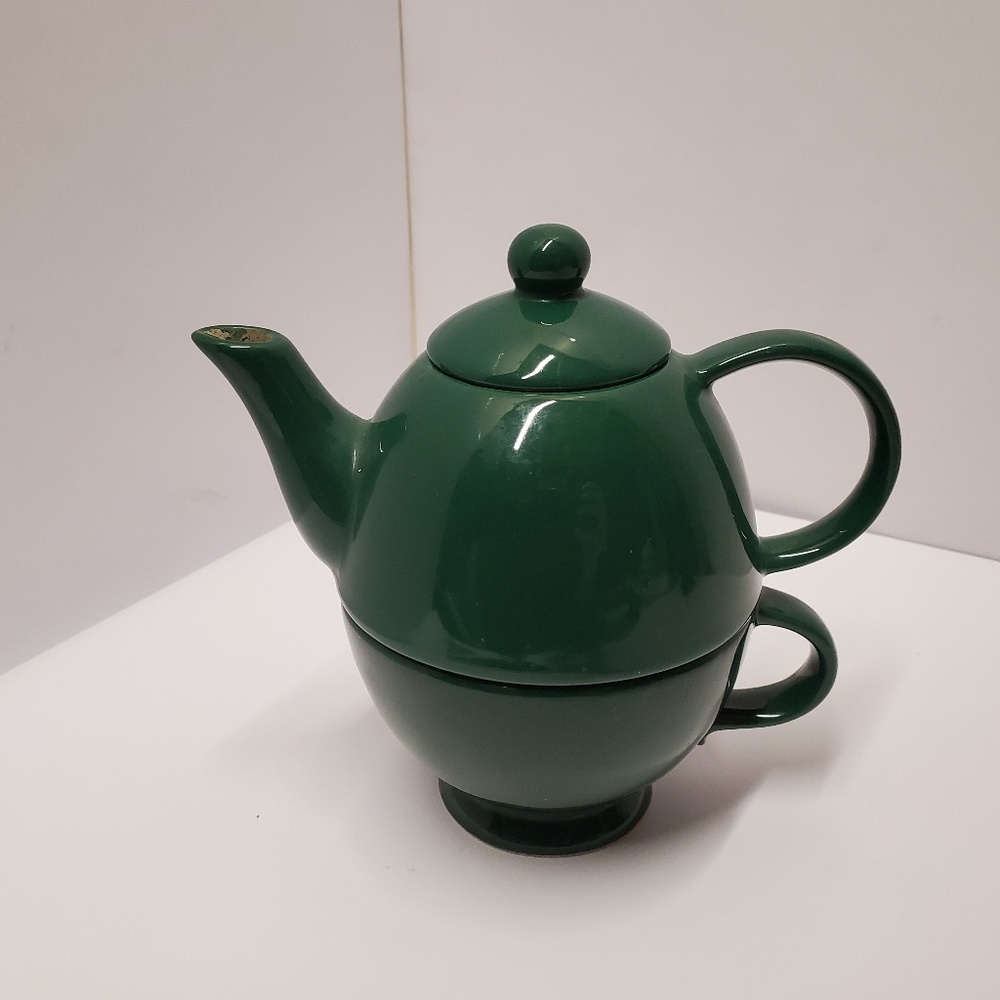 Dansk Tapestries Green Stacking Teapot w/ teacup